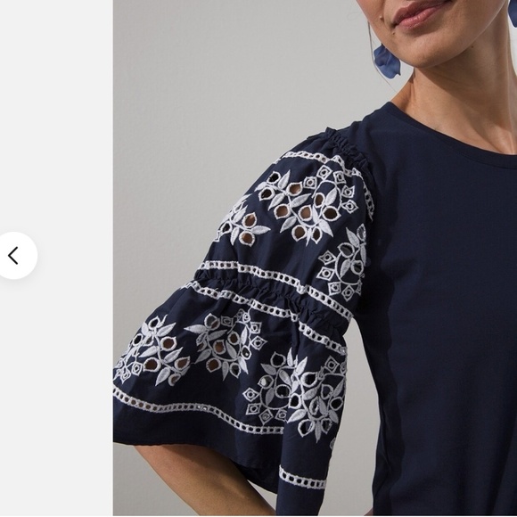 Chicos Embroidered Eyelet Tier Sleeve T shirt Pima Cotton Sz 4 = US: XXL Office - Picture 2 of 12